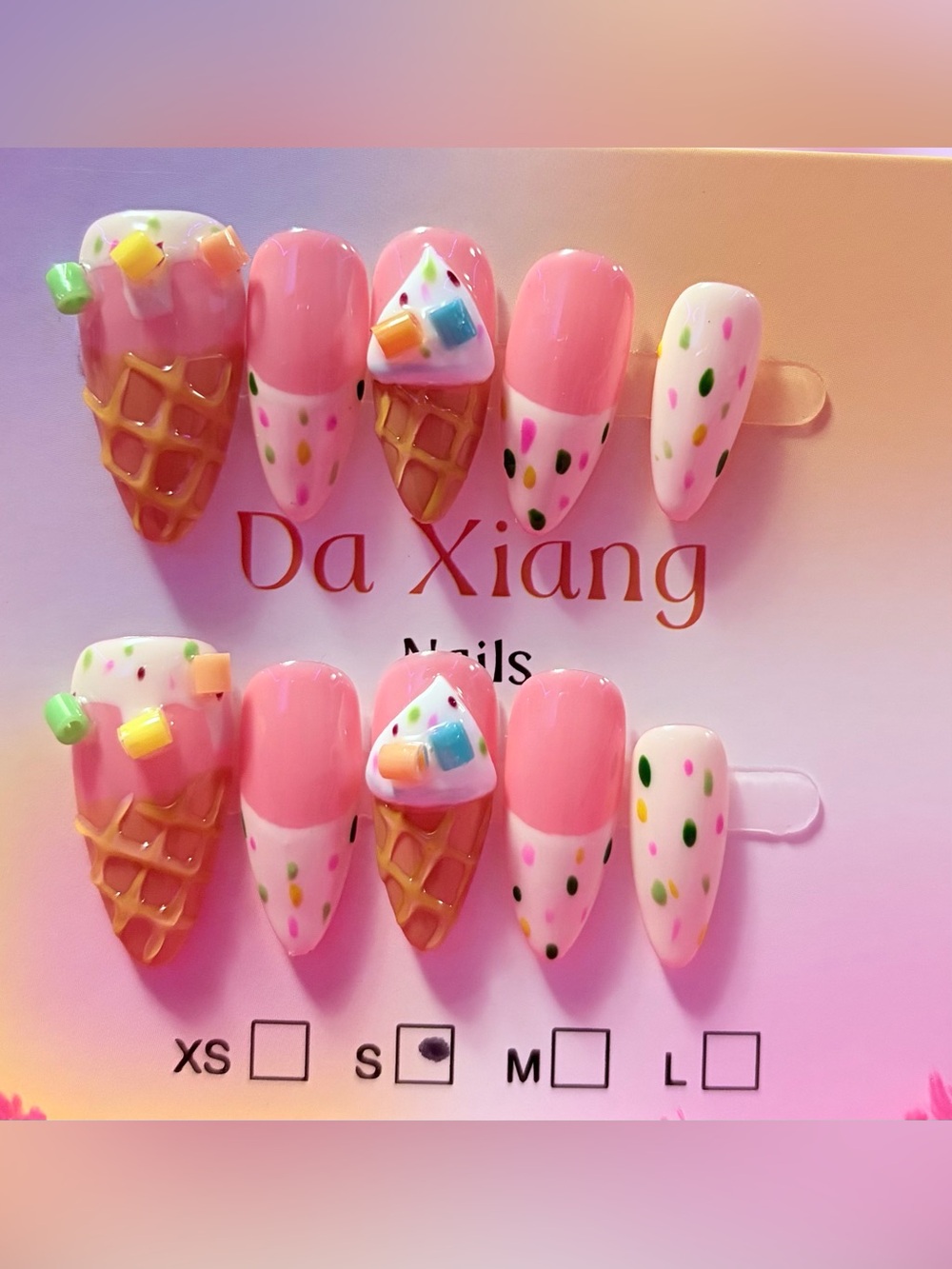 Pink Ice Cream Cone Kids Press-On Nails
